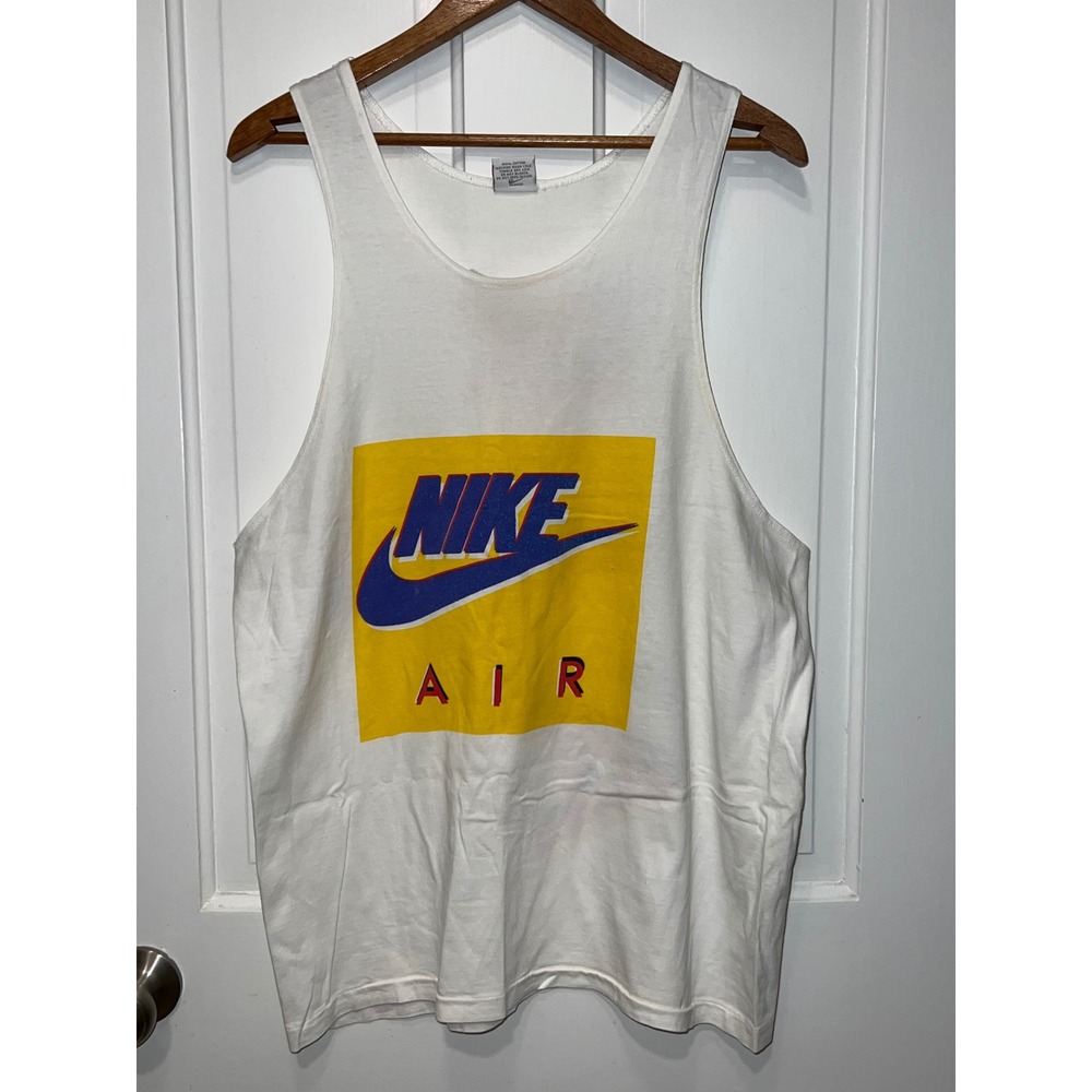 Vintage Nike Air Tank Top Mens Large White Made in USA 90s Graphic Sleeveless T